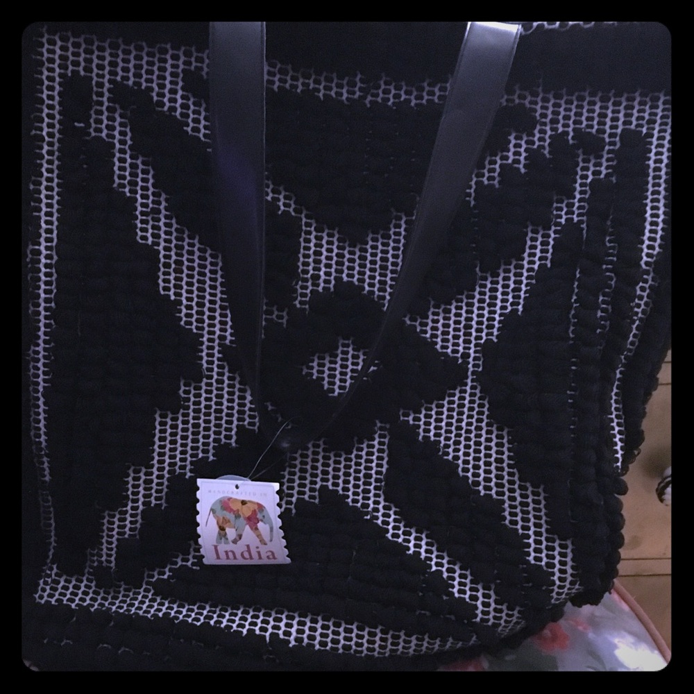 Black cotton mixed texture bag